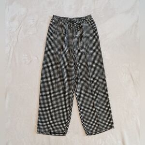 Soft Flowing Black White Flower Pattern Rayon High Rise Drawstring Pants Size M
